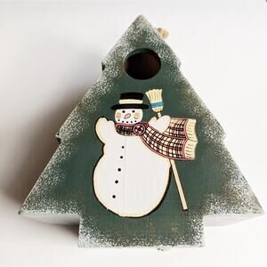 Vintage Christmas Bird House Snowman Tree, Large Ornament, Holiday Decor